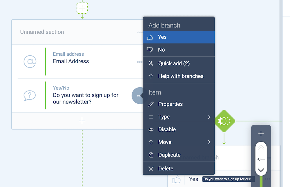 Adding a branch to Tripetto.