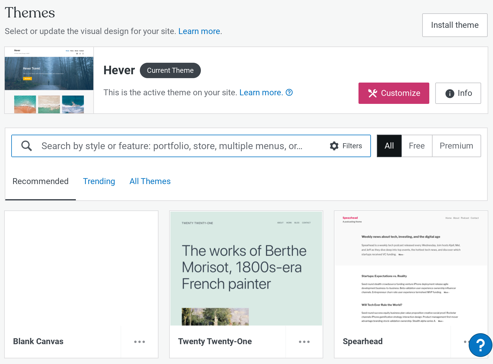 A screenshot of WordPress.com themes