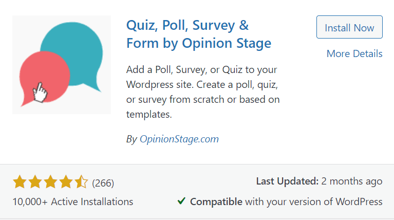 A screenshot of Quiz, Poll, Survey & Form by OpinionStage