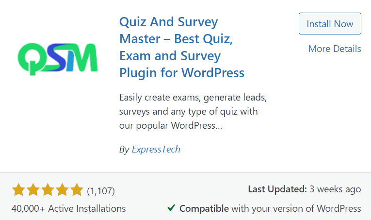 A screenshot of Quiz and Survey Master