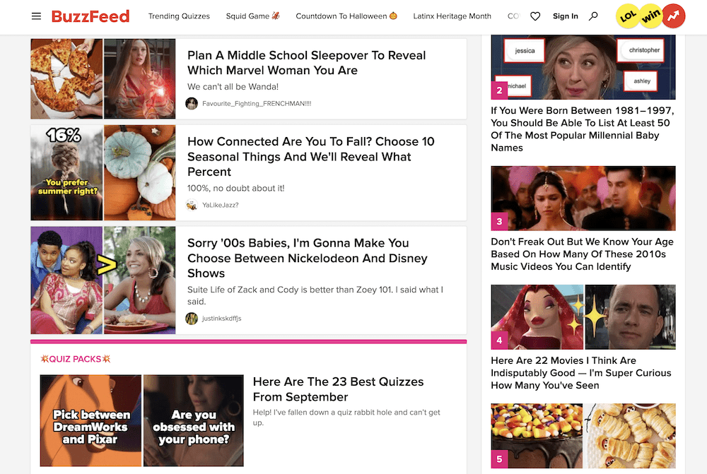 A screenshot of BuzzFeed