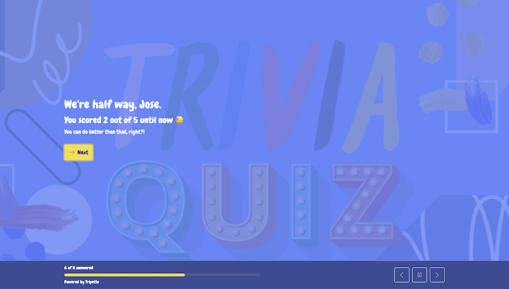 A screenshot of a quiz in Tripetto