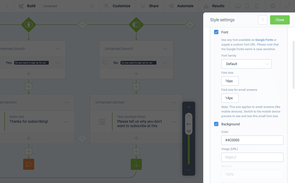 A screenshot of the form builder in Tripetto