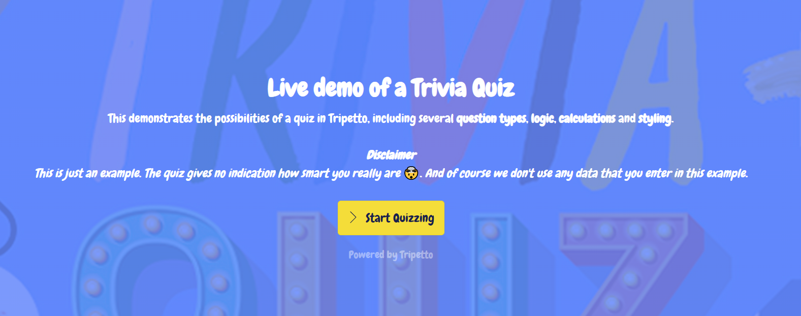 A screenshot of a styled quiz form in Tripetto.