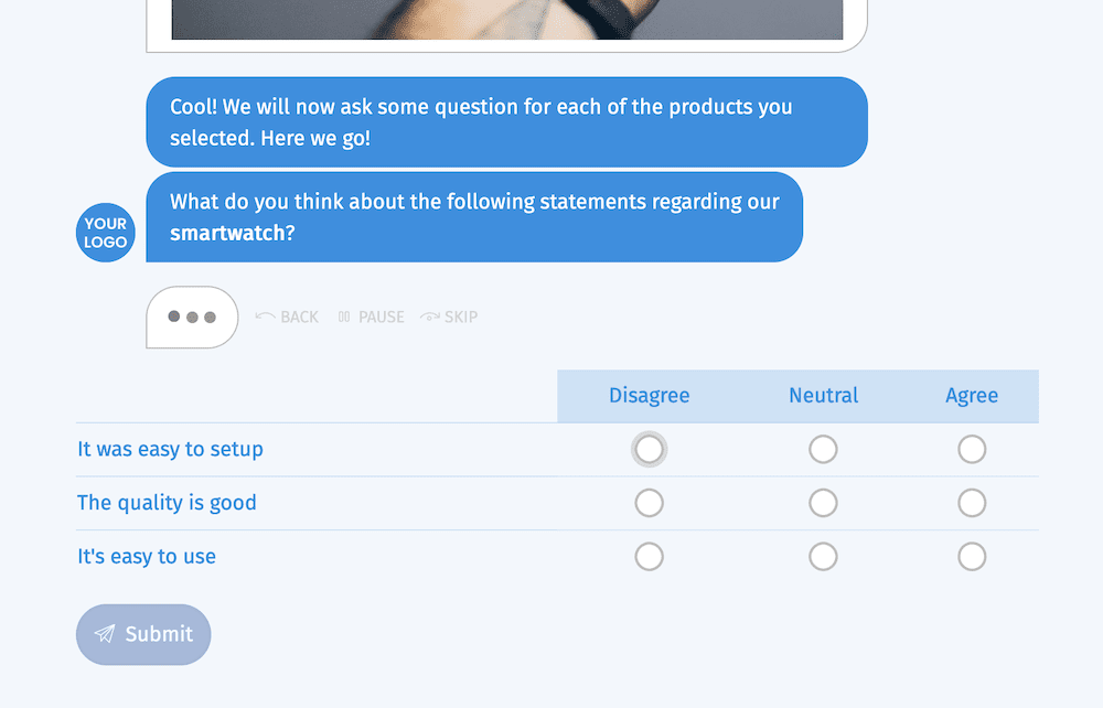 A feedback form as a chatbot in Tripetto