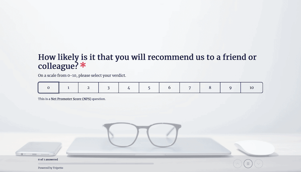 A survey form with Net Promoter Score in Tripetto