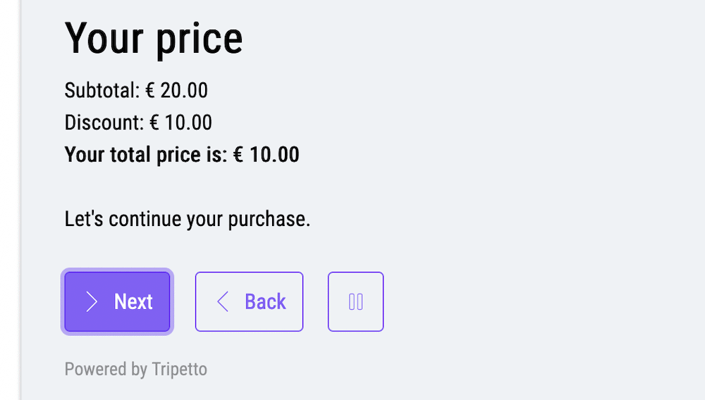 A Tripetto form that calculates a discount.