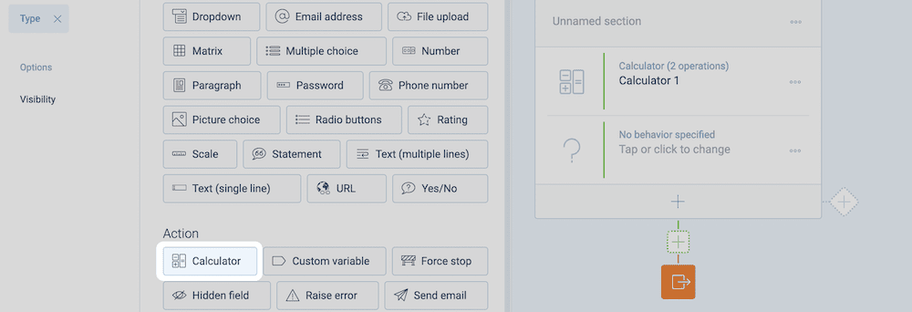 The calculator is available as a question type.