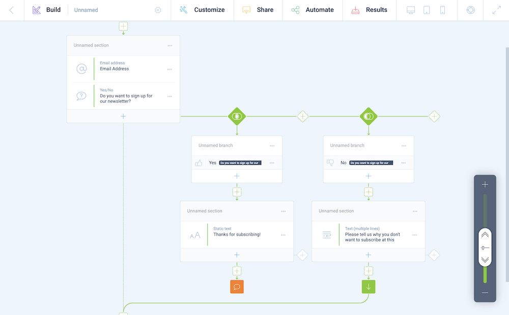 Creating branch tracks within Tripetto.