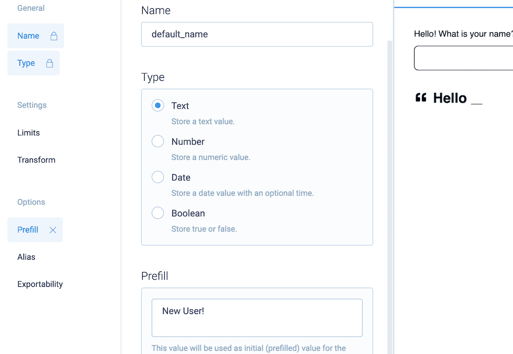 Defining custom variables in Tripetto.