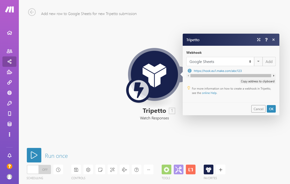 Screenshot of Tripetto in Make.