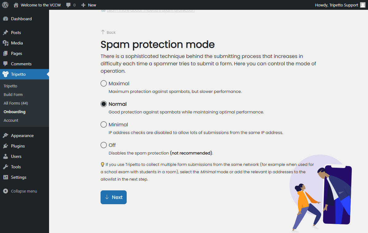 Screenshot of anti-spam settings in Tripetto.