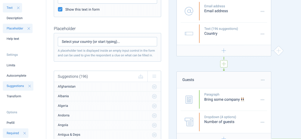 Setting options for a field type in Tripetto.