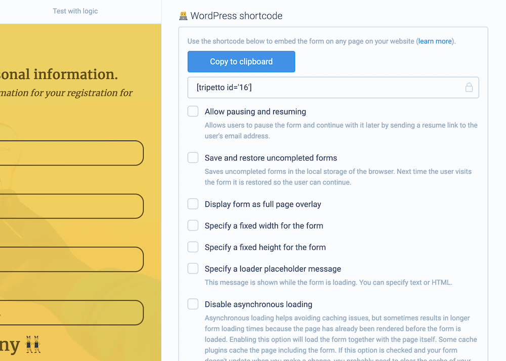 The Share options within Tripetto.