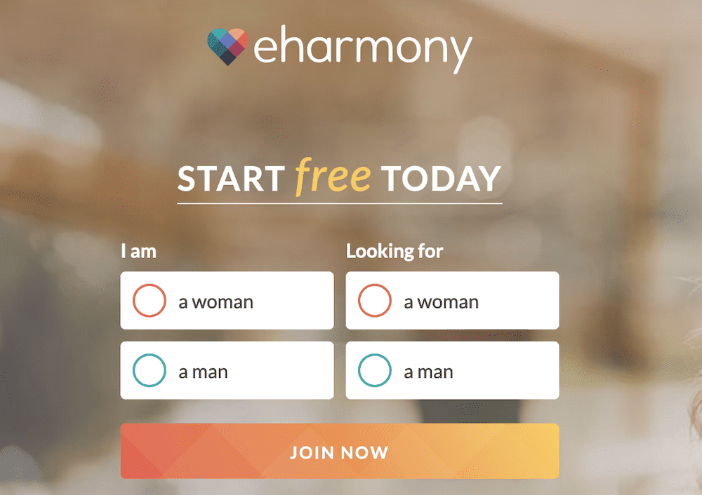 The eHarmony website.