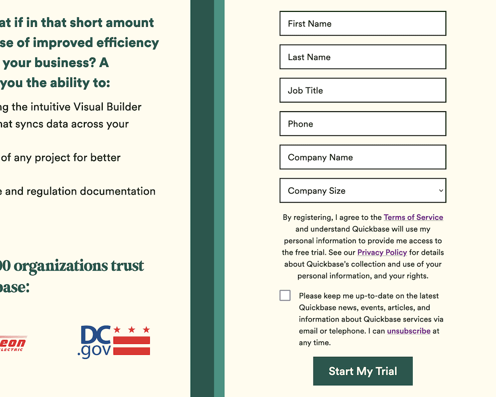 The second step of the Quickbase form.