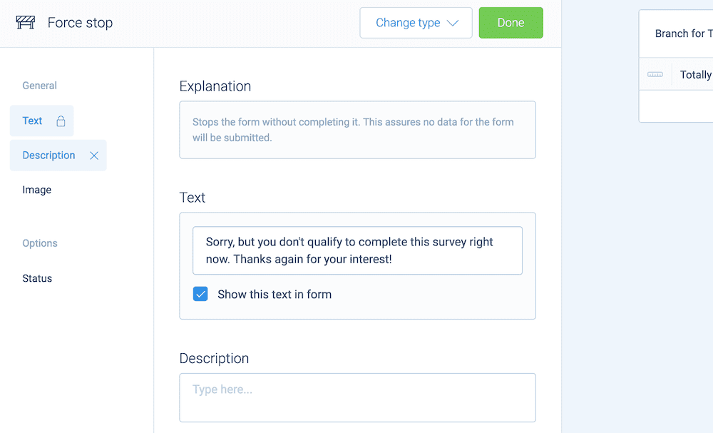 Using a Force Stop Block to restrict undesired respondents within Tripetto.