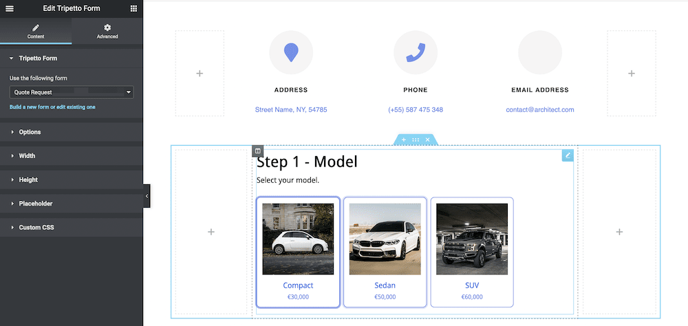 Adding a Tripetto Form widget to an Elementor page.