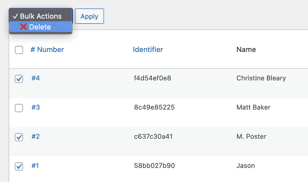 Choosing results and deleting them within Tripetto.