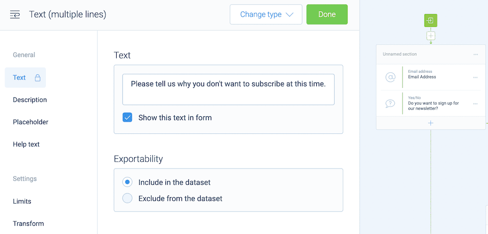 Setting Exportability within Tripetto.