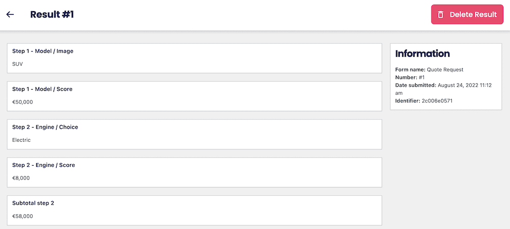 Information on a Tripetto form submission.