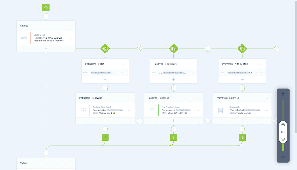 Adding branch logic paths within the Tripetto storyboard.