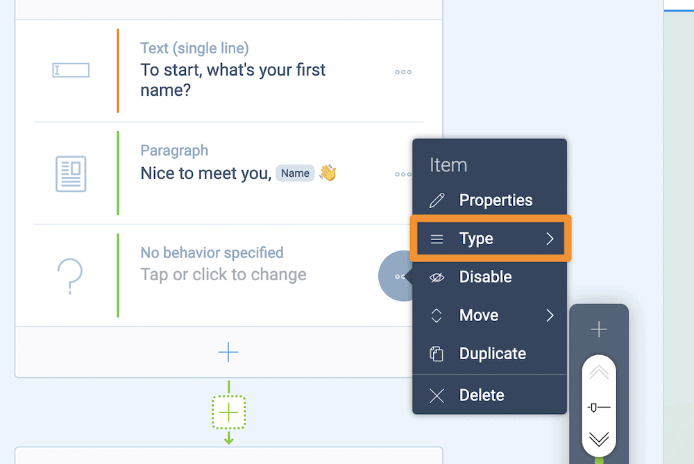 Adding a File Upload Block to a Tripetto form.