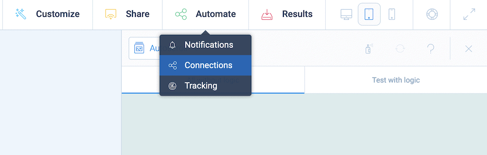 The Connections link within Tripetto.