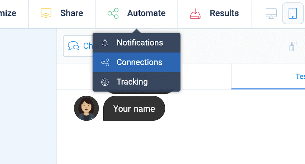 The Automate > Connections link within Tripetto.
