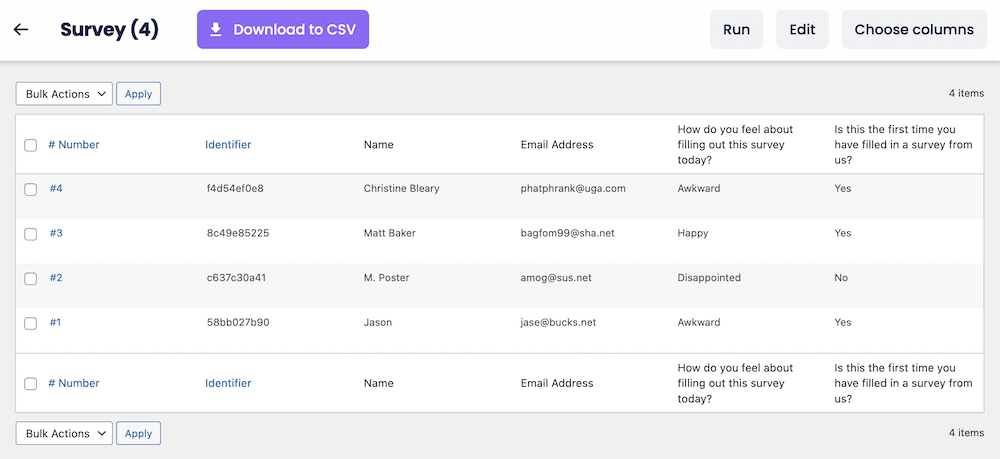 The Tripetto Results screen.