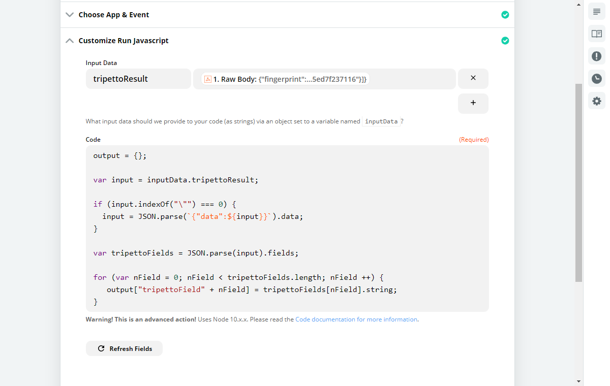 Screenshot of script in Zapier