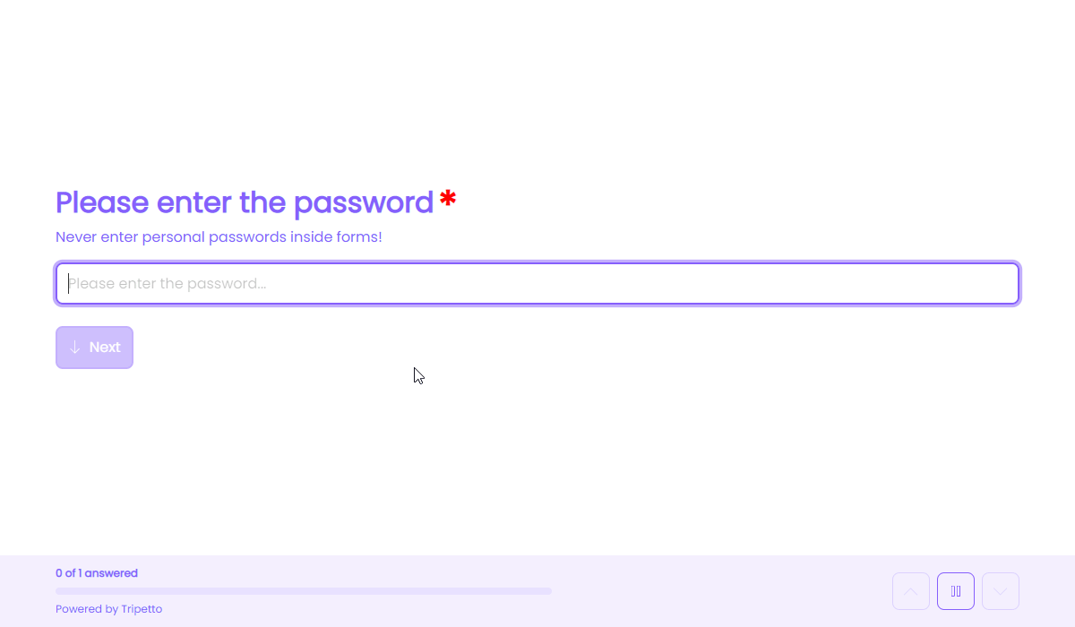 Screenshot of a password block in Tripetto