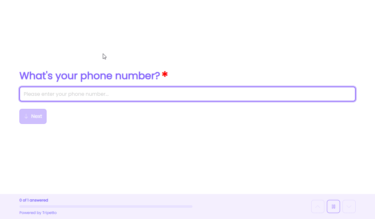 Screenshot of a phone number in Tripetto