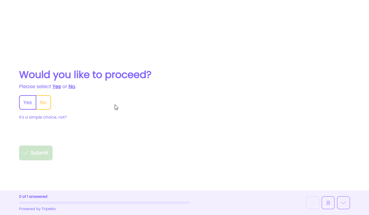 Screenshot of a yes/no block in Tripetto