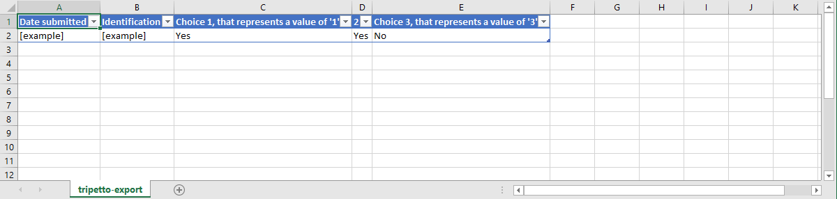 Screenshot of CSV export in Excel