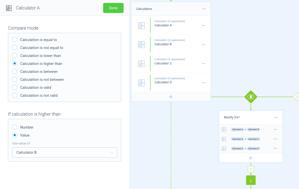 Screenshot of a comparison branch in Tripetto