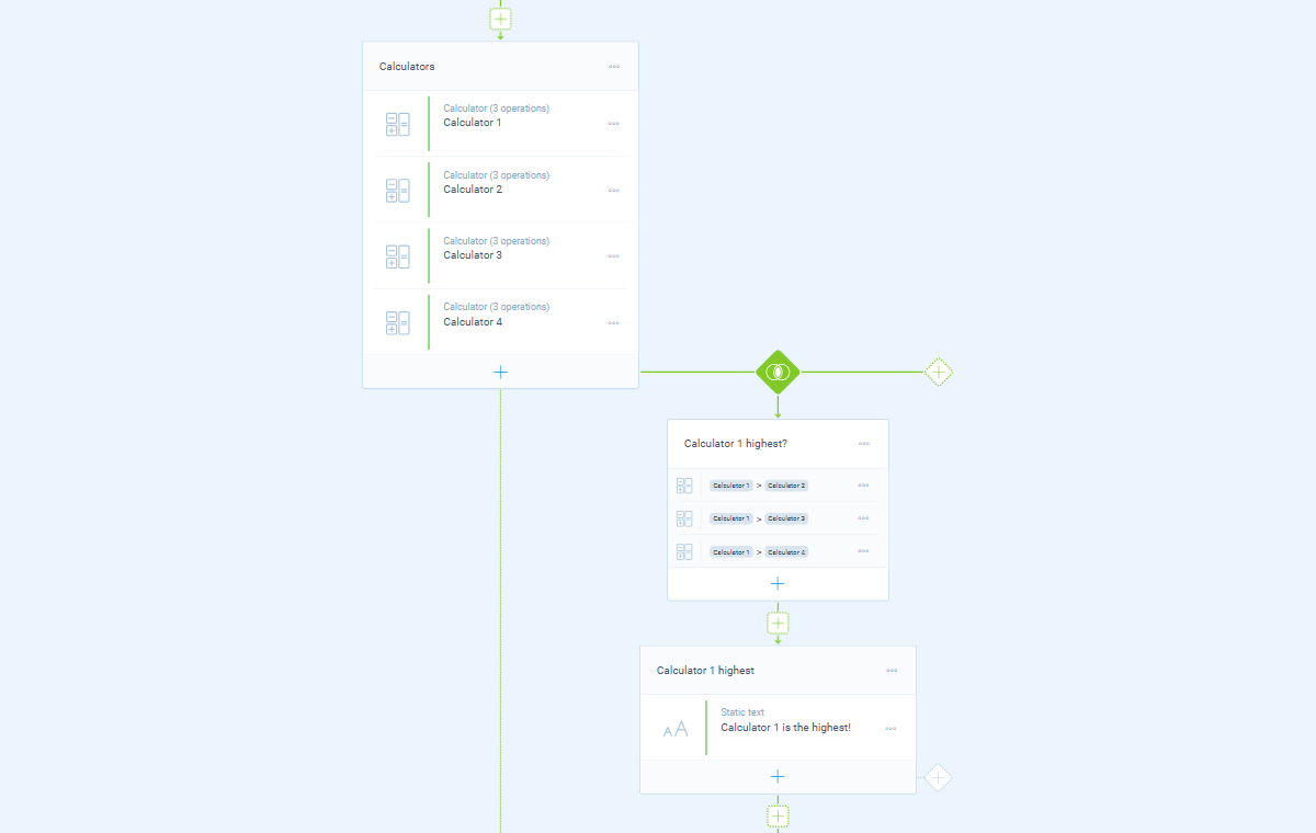 Screenshot of a comparison branch in Tripetto