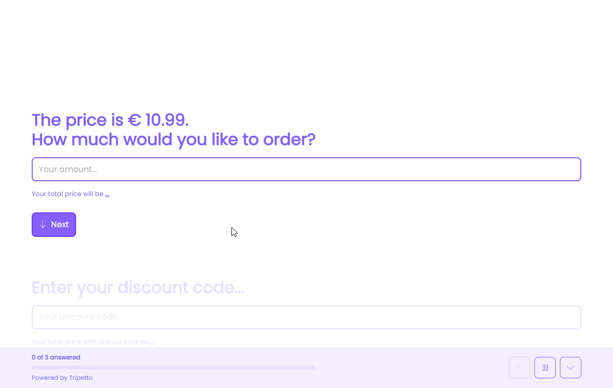 Screenshot of a order form in Tripetto