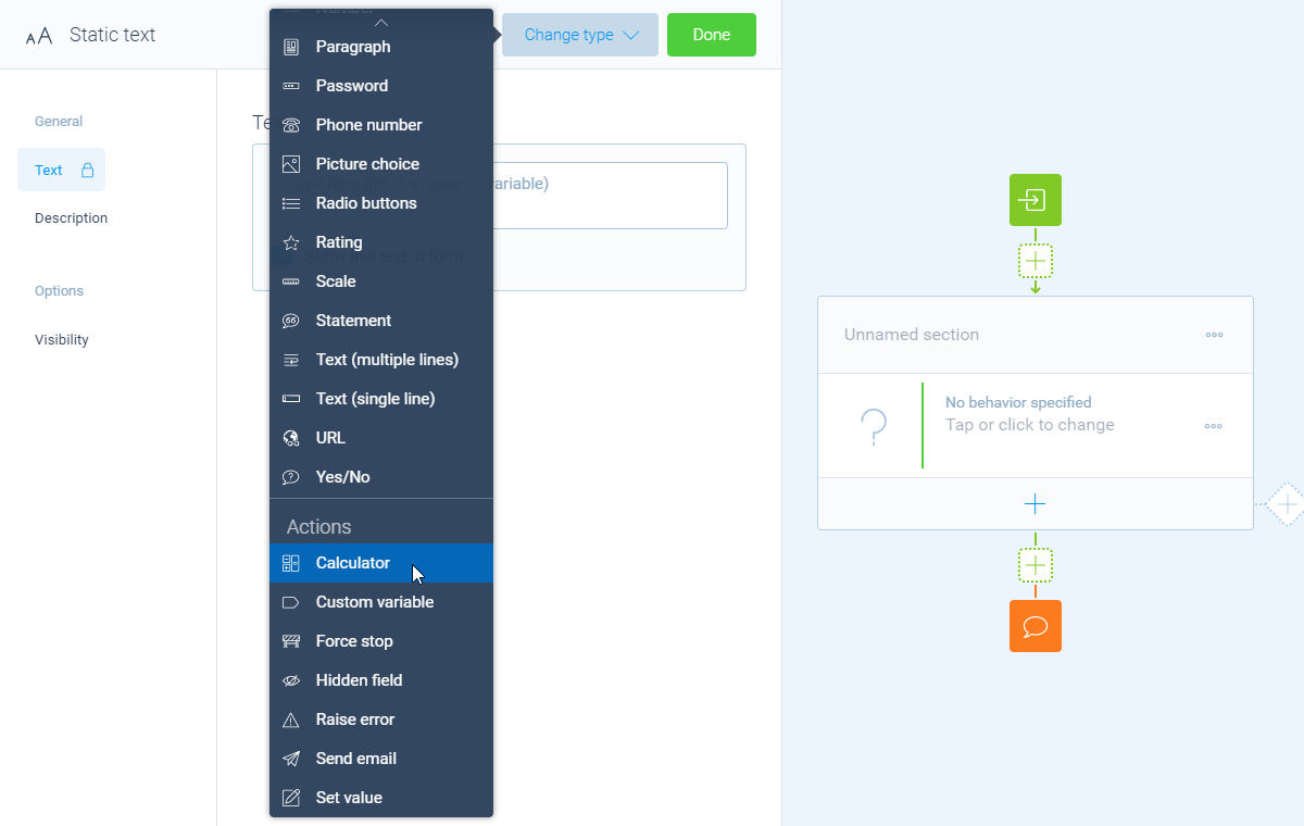 Screenshot of the form builder in Tripetto