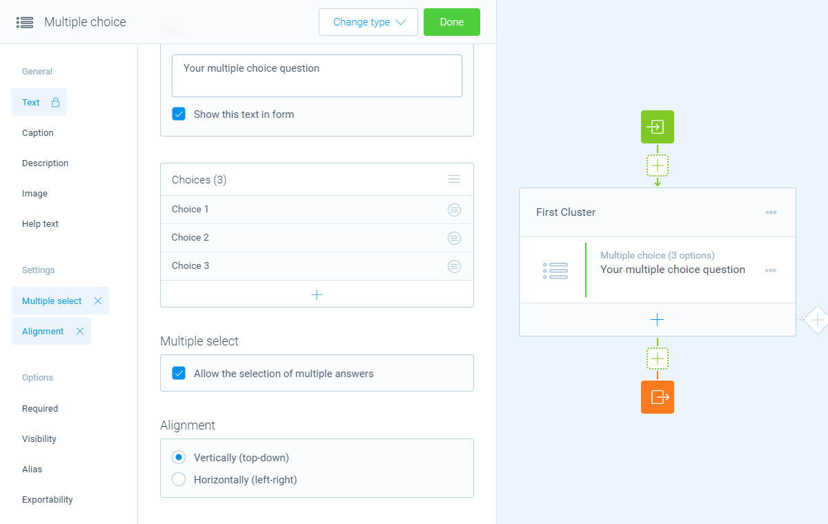 Screenshot of the form builder in Tripetto