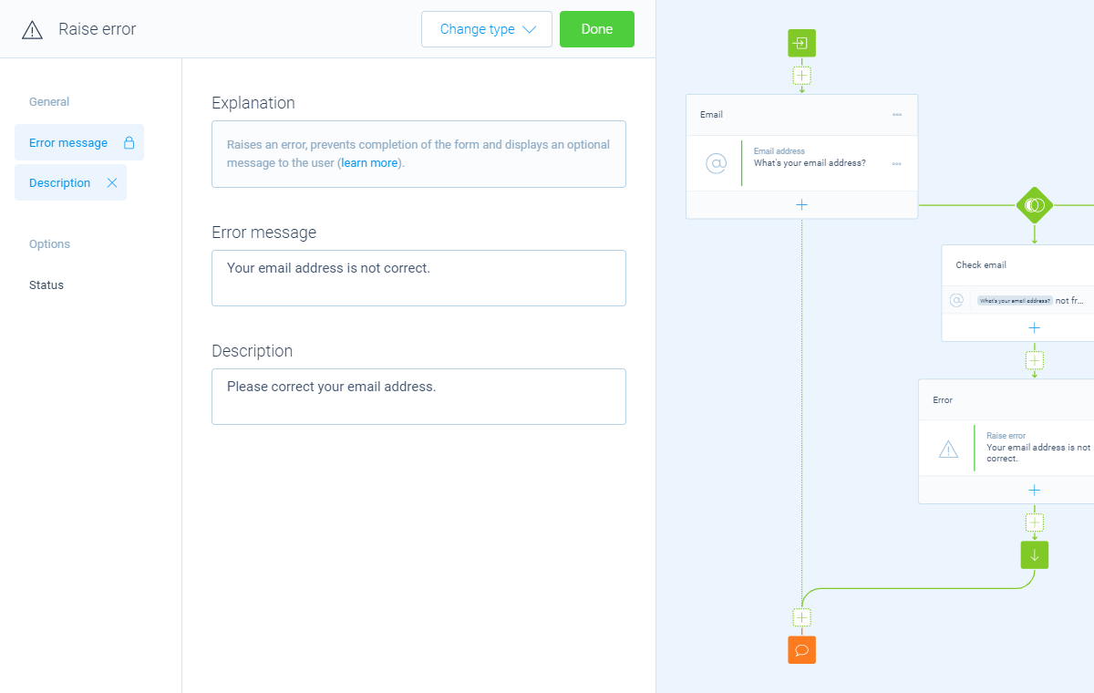 Screenshot of the form builder in Tripetto