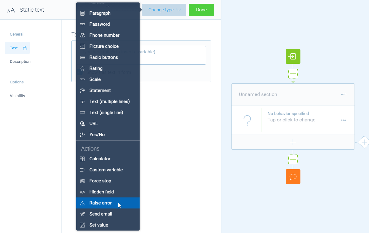 Screenshot of the form builder in Tripetto