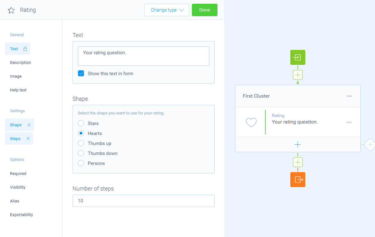 Screenshot of the form builder in Tripetto