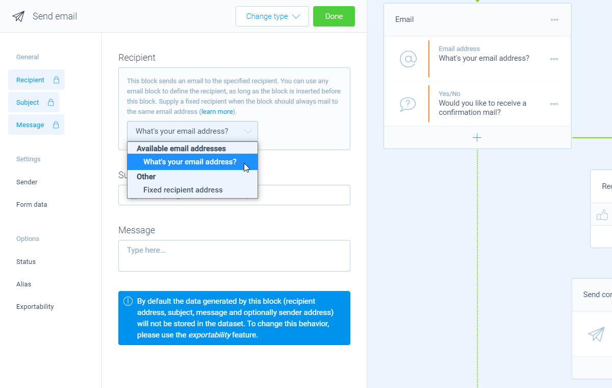 Screenshot of the form builder in Tripetto