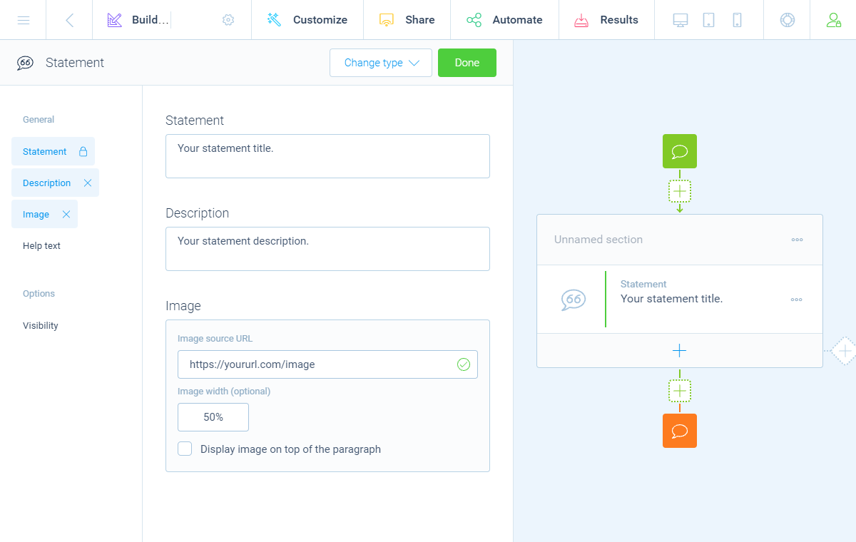 Screenshot of the form builder in Tripetto