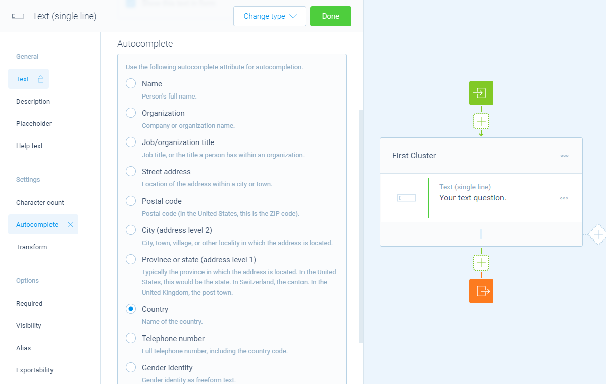 Screenshot of the form builder in Tripetto