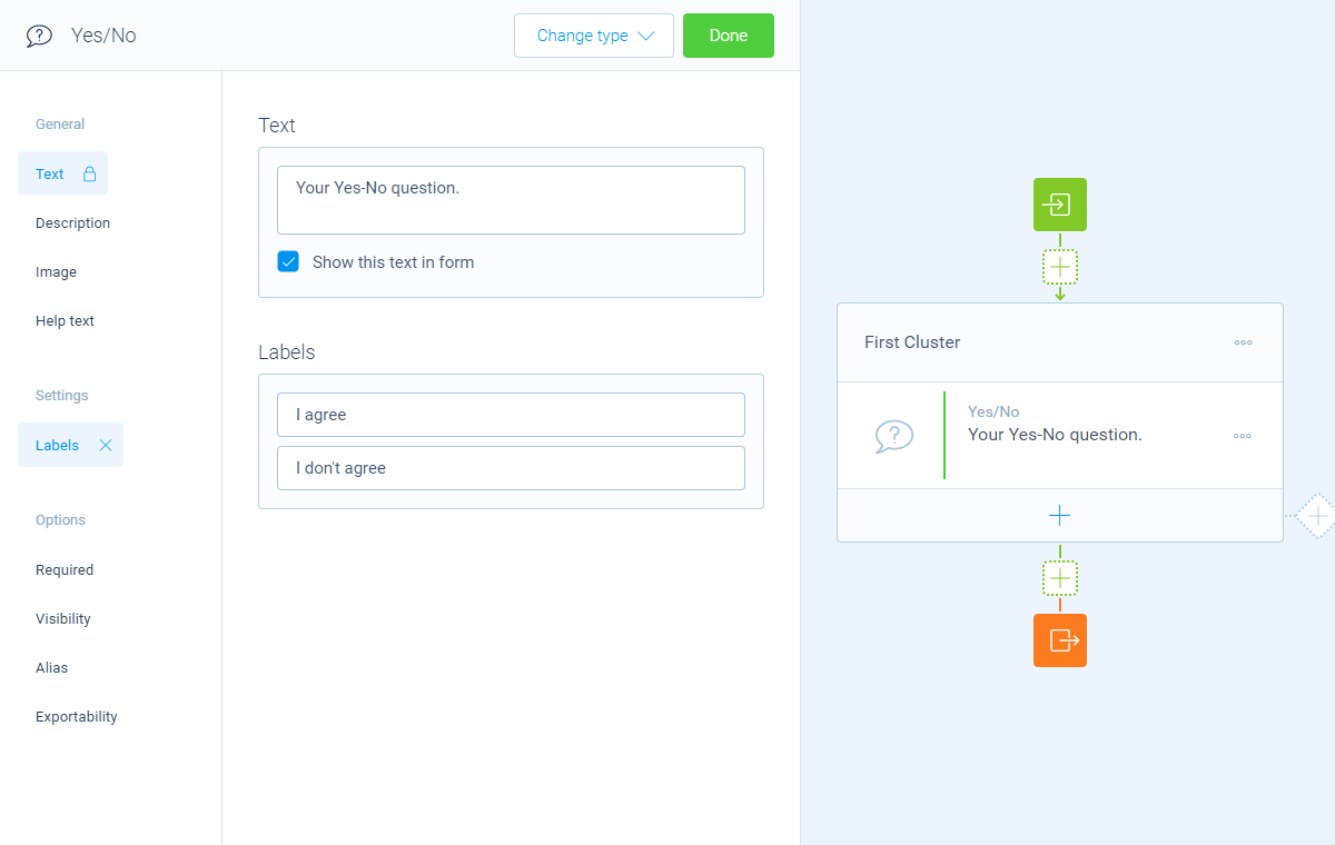 Screenshot of the form builder in Tripetto