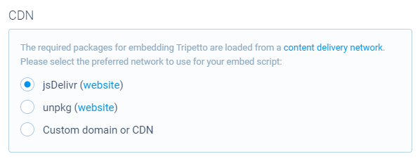 Screenshot of CDN options in Tripetto