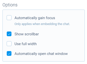 Screenshot of Options settings for chat form face in Tripetto