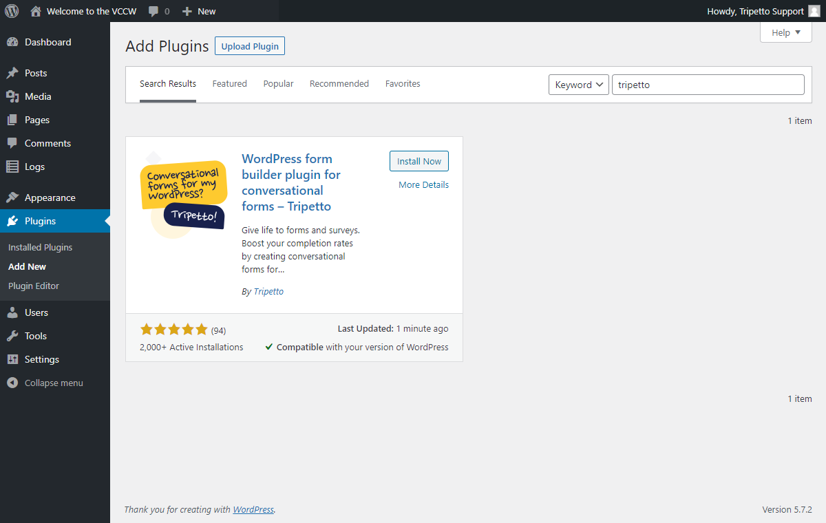 Screenshot of WordPress plugins
